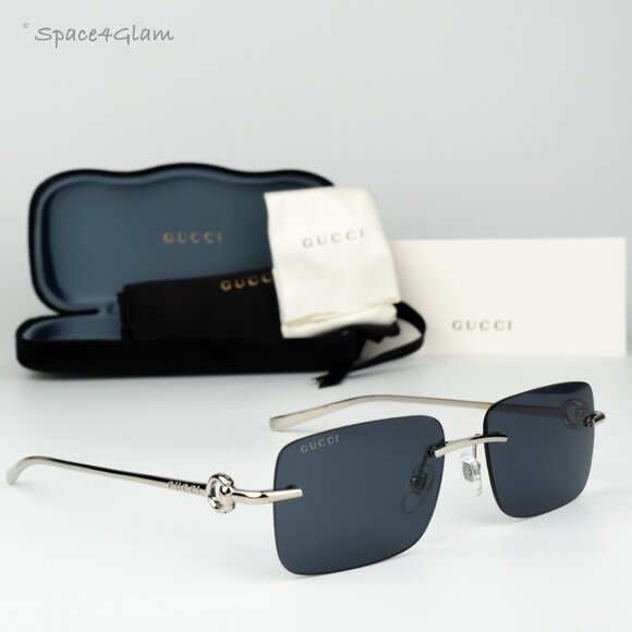 Gucci Women Sunglasses Silver Blue Rectangle GG1703S 003 BRAND NEW - Picture 1 of 12